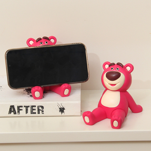 创意草莓熊手机支架桌面可爱粉色小熊摆件平板架办公室手机架好物