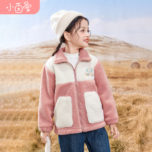 中大童儿童女孩加厚保暖毛绒外套,茵曼童装,女童羊羔毛外套2023冬款
