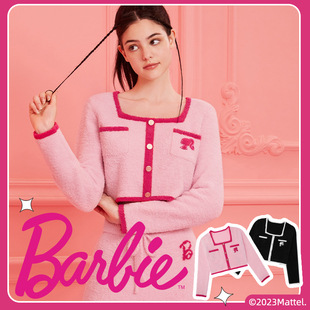 好奇蜜斯Barbie芭比联名长袖,新款,睡衣女半边绒珊瑚秋冬家居服套装