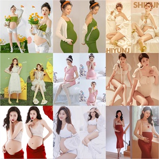 新款,小清新性感显瘦,针织孕妈大肚照唯美在家拍,孕妇摄影拍照服装