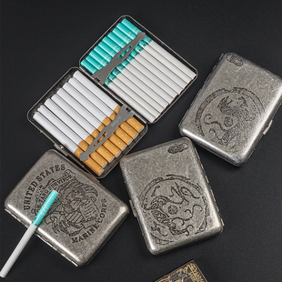 复古古银烟盒中粗烟两用中支烟20,粗烟16支金属香烟盒防压便携式