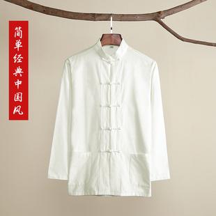 中式,男春秋长袖,功夫打底衫,衬衣衬衫,纯棉老粗布唐装,禅修居士服,大码