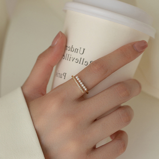 珍珠戒指小众设计高级感气质简约食指戒素圈戒子精致指环,时尚,个性🍬