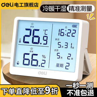 得力温度计家用室内高精准度温湿度计婴儿房电子数显壁挂式,温度表