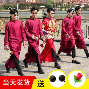 中式,中国风唐装,马褂,伴郎服婚礼结婚兄弟团大褂礼服搞笑相声服长衫