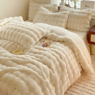冬季,兔兔绒加绒加厚床上四件套公主风双面毛绒牛奶珊瑚绒床单被套