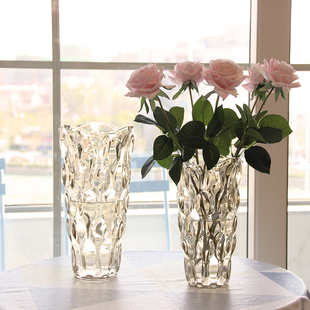北欧轻奢水晶玻璃花瓶透明客厅酒店插花玫瑰百合鲜花装,饰花器摆件
