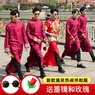🍬男士,婚礼伴郎服装,结婚马褂中国风大褂长袍兄弟伴郎团礼服,中式,唐装