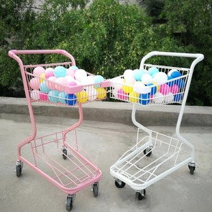 超市双层购物车手推车,KTV家用推车网红ins拍照粉色超市购物车