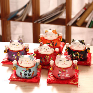 招财猫小摆件陶瓷创意礼品家居装,饰日本存钱罐客厅家用开业发财猫