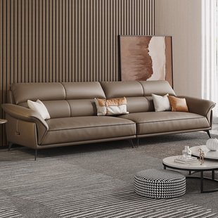 布雷尔意式,极简真皮沙发小户型客厅现代轻奢四人直排皮艺沙发组合