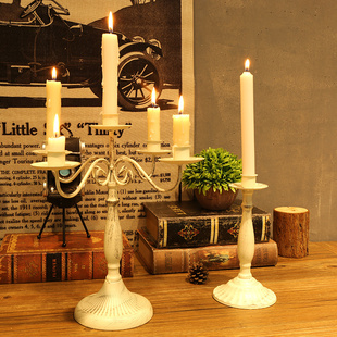 浪漫烛光蜡烛,欧式,复古铁艺中古高级感白色烛台摆件家用圣诞法式