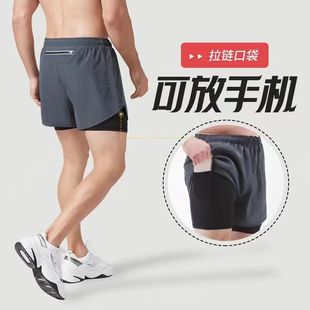 健身田径训练马拉松,专业跑步短裤,男假两件轻薄速干透气反光运动裤