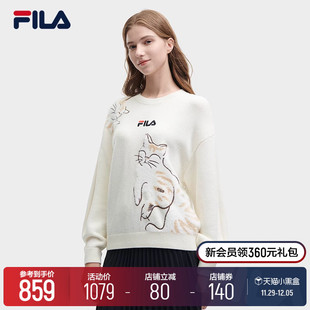 新款,FILA,2023冬季,时尚,休闲宽松套头猫猫毛衣,斐乐官方女子编织衫