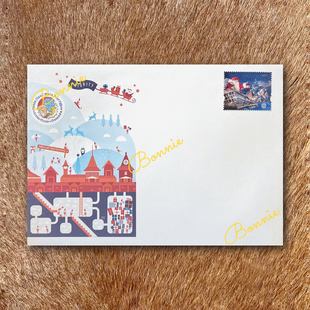 芬兰圣诞老人村圣诞邮局卡通小精灵驯鹿圣诞老人信封