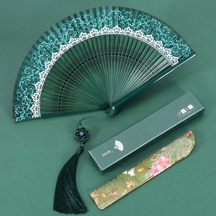 随身小折扇儿童汉服舞蹈扇中国风蕾丝折叠扇,古风旗袍扇子女式,夏季