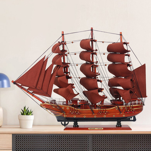 地中海元素🉑️,帆船模型摆件实木船一帆风顺工艺品装,饰船新居礼物,中式