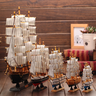 仿真实木船装,50cm模型摆件,一帆风顺木质工艺船,地中海帆船14,饰