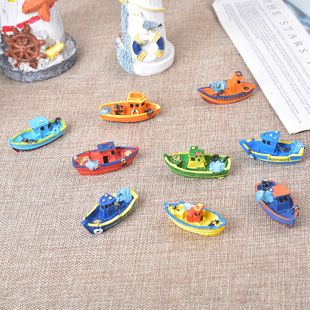 地中海彩绘树脂船摆件小渔船微景观装,饰创意家居摆件旅游纪念品